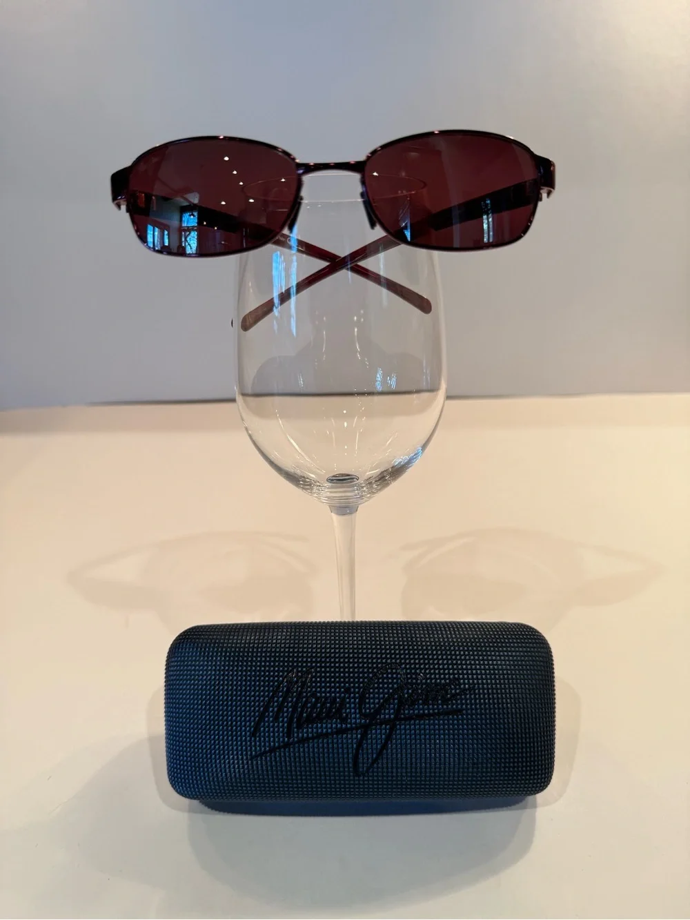 Like New Maui Jim Oval Sunglasses with Burgundy Lenses and Dark Frame